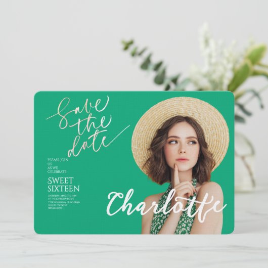 Elegant Sweet 16 Save the Date Birthday Kaart (Staand voorkant)