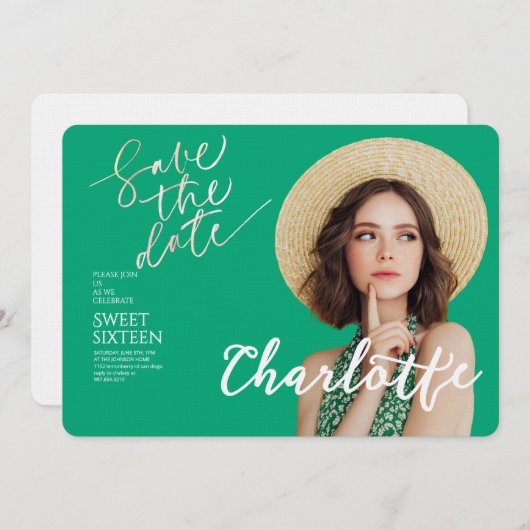 Elegant Sweet 16 Save the Date Birthday Kaart (Voorkant / Achterkant)