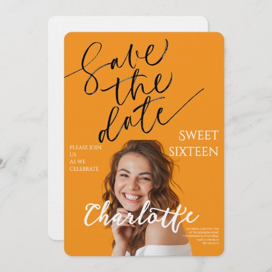 Elegant Sweet 16 Save the Date Birthday Kaart (Voorkant / Achterkant)