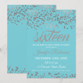 Elegant Sweet 16 Silver & Blue Folie Confetti Kaart