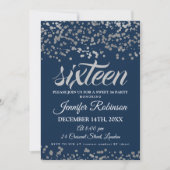 Elegant Sweet 16 Silver & Navy Folie Confetti Kaart (Voorkant)