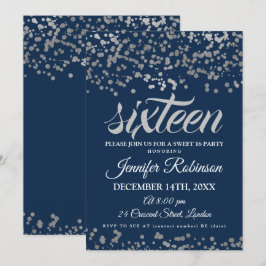 Elegant Sweet 16 Silver & Navy Folie Confetti Kaart