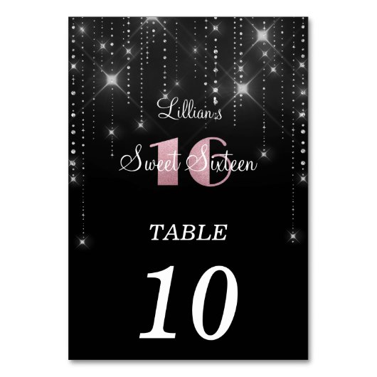 Elegant Sweet 16 tafel nummer kaart (Voorkant)