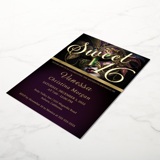 Elegant Sweet 16 Uitnodiging tot Folie (Gedraaid)