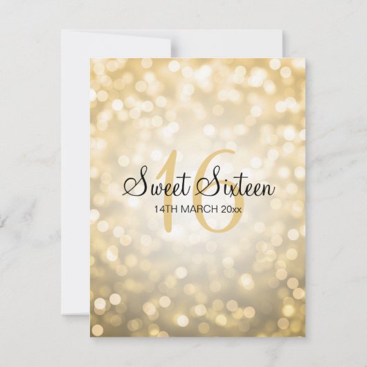 Elegant Sweet 16 Verjaardag Gouden Glitter Lights Kaart (Achterkant)