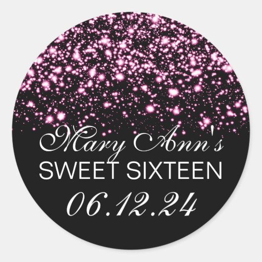 Elegant Sweet 16 Verjaardag Midnight Glam Pink Ronde Sticker (Voorkant)