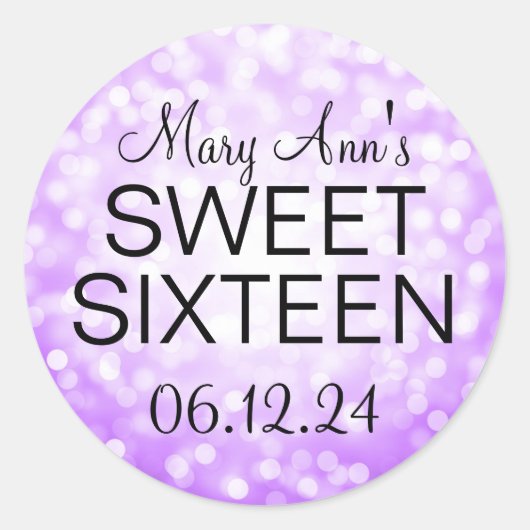 Elegant Sweet 16 Verjaardag Paarse Glitter Lights Ronde Sticker (Voorkant)