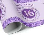 Elegant Sweet 16 Verjaardag, Paarse glitter & stre Cadeaupapier (Rol Hoek)