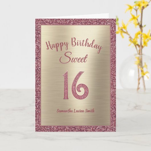 Elegant Sweet 16 Verjaardag Roos Gold Glitter Kaart (Gele Bloem)