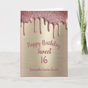 Elegant Sweet 16 Verjaardag Roos Gouden Glitter Dr Kaart