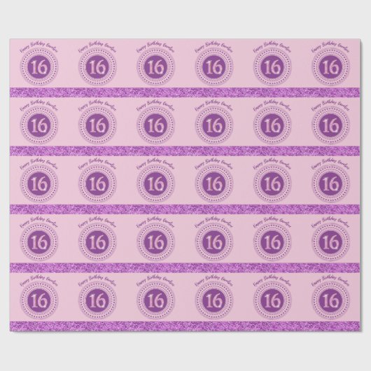 Elegant Sweet 16 Verjaardag, Roze glitter & strepe Cadeaupapier (Vlak)