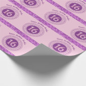 Elegant Sweet 16 Verjaardag, Roze glitter & strepe Cadeaupapier (Hoek)