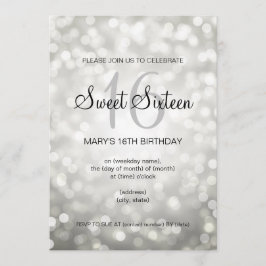Elegant Sweet 16 Verjaardag Zilveren Glitter Light Kaart