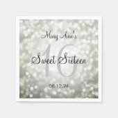 Elegant Sweet 16 Verjaardag Zilveren Glitter Light Servetten (Voorkant)