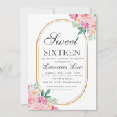 Elegant Sweet 16 Waterverf Roze Bloemen Verjaardag Kaart (Voorkant)