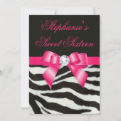 Elegant Sweet 16 Zebra Stripes Hot Pink Bow Kaart (Voorkant)