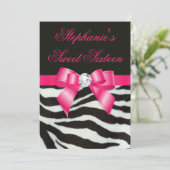 Elegant Sweet 16 Zebra Stripes Hot Pink Bow Kaart (Staand voorkant)