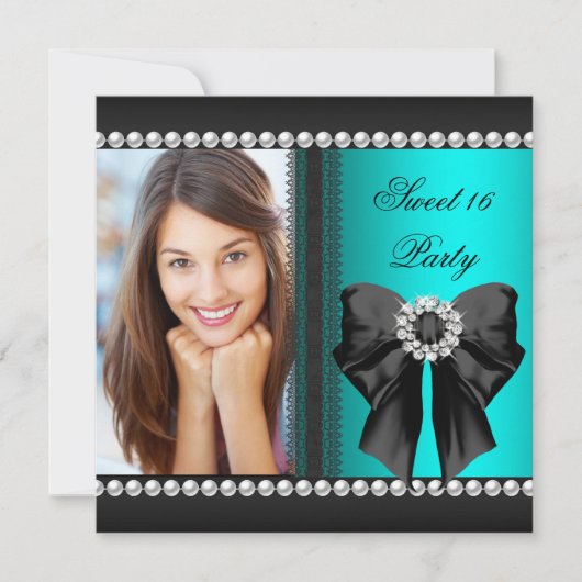 Elegant Sweet 16 Zestien Blauwgroen Blue Diamonds  Kaart (Voorkant)