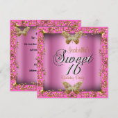 Elegant Sweet 16 Zestien roze goudvlinder Kaart (Voorkant / Achterkant)