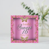 Elegant Sweet 16 Zestien roze goudvlinder Kaart (Staand voorkant)