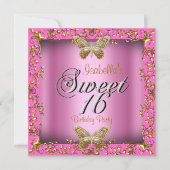 Elegant Sweet 16 Zestien roze goudvlinder Kaart (Voorkant)