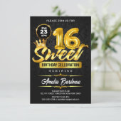 Elegant Sweet 16 Zwart en Goud Premium Kaart (Staand voorkant)