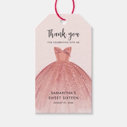 Elegant Sweet 16e verjaardagsfeest Bedankt Custom Cadeaulabel (Voorkant)