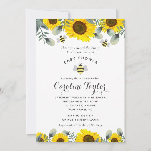 Elegant Sweet As Can Bee Zonnebloemen Baby shower Kaart (Voorkant)