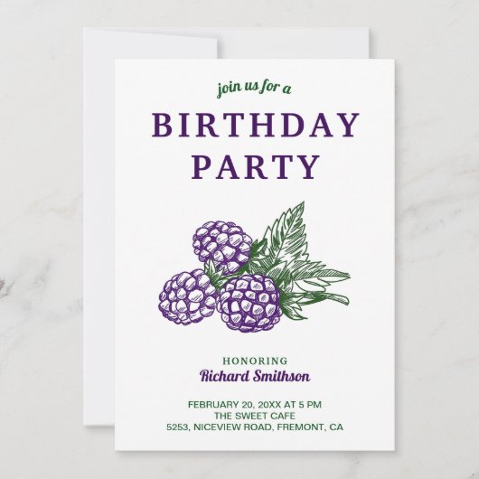Elegant Sweet Blackberry verjaardagsfeestje Kaart (Voorkant)
