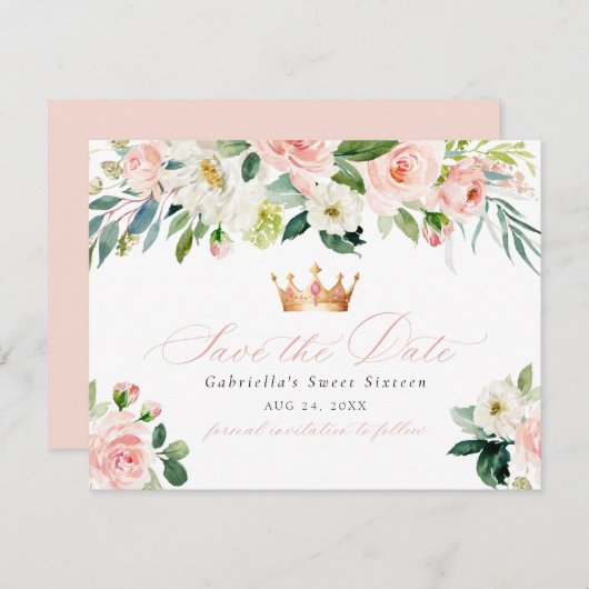 Elegant Sweet Blush Bloemzoet 16 Save the Date Kaart (Voorkant / Achterkant)