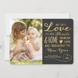 Elegant Sweet Love Gold Type kerstfoto Black Feestdagenkaart