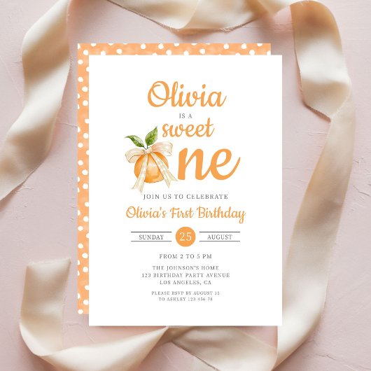 Elegant Sweet One Orange Citrus 1st Birthday Kaart