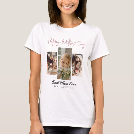 Elegant Sweet Pink Happy moeders Dag Drie foto T-shirt (Voorkant)