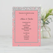 ELEGANT SWEET PINK SILVER SPARKLE WEDDING CUSTOM KAART (Staand voorkant)