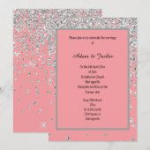 ELEGANT SWEET PINK SILVER SPARKLE WEDDING CUSTOM KAART (Voorkant / Achterkant)