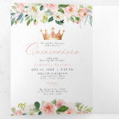Elegant & Sweet Roze Roze Bloemenkleed Quinceañera Drieluik Wenskaart
