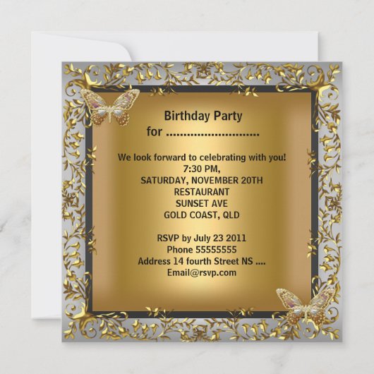 Elegant Sweet Sixteen 16 Gold Butterfly Kaart (Achterkant)