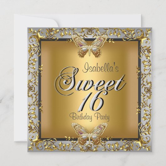 Elegant Sweet Sixteen 16 Gold Butterfly Kaart (Voorkant)