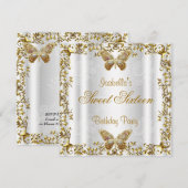 Elegant Sweet Sixteen 16 White Gold Butterfly 2 Kaart (Voorkant / Achterkant)