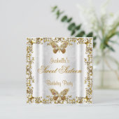 Elegant Sweet Sixteen 16 White Gold Butterfly 2 Kaart (Staand voorkant)