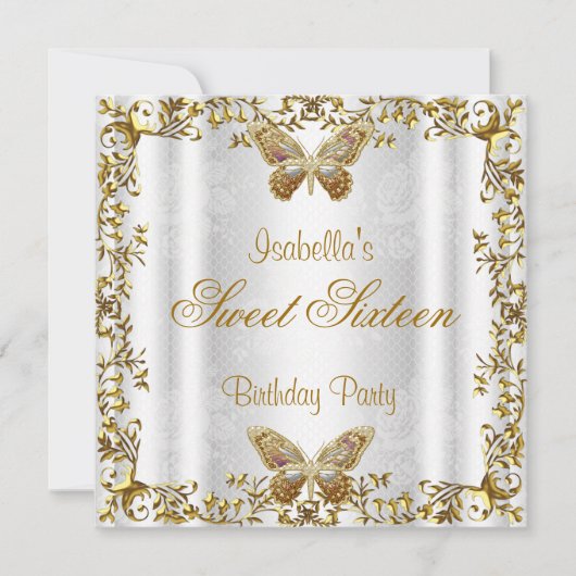 Elegant Sweet Sixteen 16 White Gold Butterfly 2 Kaart (Voorkant)