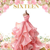 Elegant Sweet Sixteen Banner Gouden Rozen Jurk Wandkleed