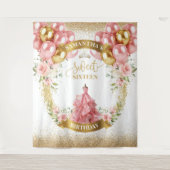 Elegant Sweet Sixteen Banner Gouden Rozen Jurk Wandkleed (Voorkant)