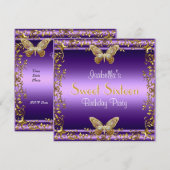 Elegant Sweet Sixteen Birthday Paarse Butterfly Kaart (Voorkant / Achterkant)