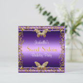 Elegant Sweet Sixteen Birthday Paarse Butterfly Kaart (Staand voorkant)