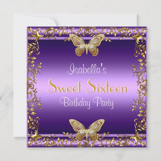 Elegant Sweet Sixteen Birthday Paarse Butterfly Kaart (Voorkant)