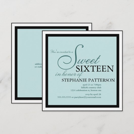 Elegant Sweet Sixteen Blauwgroen uitnodiging (Voorkant / Achterkant)