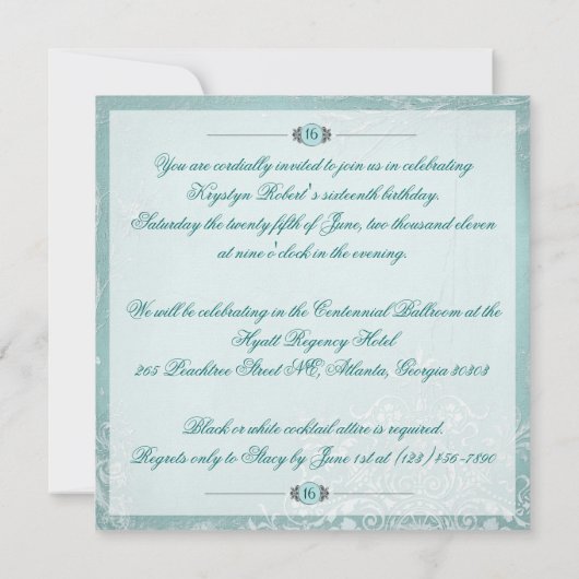 Elegant Sweet Sixteen - Fotouitnodiging - Blauwgro Kaart (Achterkant)