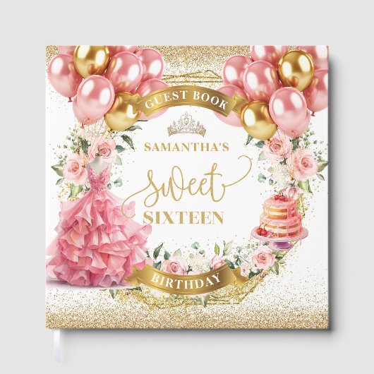 Elegant Sweet Sixteen Guest Book Blush Gold Gastenboek (Voorkant)