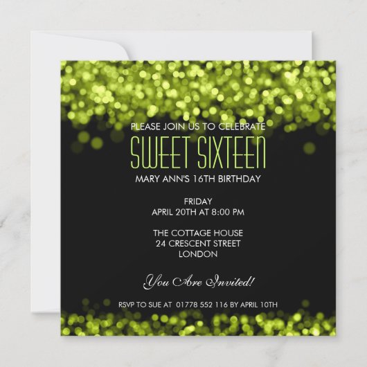 Elegant Sweet Sixteen Mousserende Lichten Groen Kaart (Voorkant)
